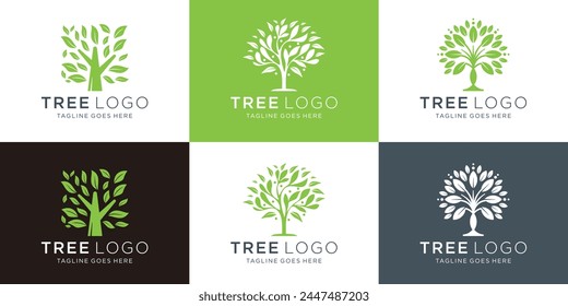 Tree logo icon set design. Garden plant nature symbols template. Vector illustration.