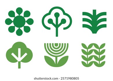 Tree logo icon set design. Garden plant natural symbols template. Tree of life branch with leaves business sign collection. Vector illustration.