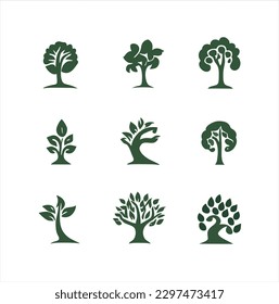 Tree logo icon set illustration design. Garden plant natural symbol template
