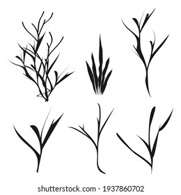 Tree logo icon sign Shrub branch grass emblem Flower leaves symbol Hand drawn set Decorative element Natural design Botanic style Fashion print clothes apparel greeting invitation card cover ad poster