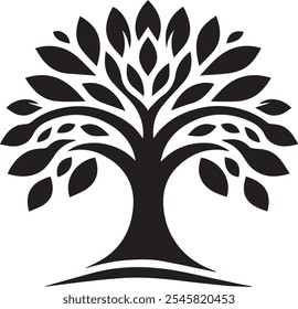 Vector de silueta de icono de logotipo de árbol con fondo blanco