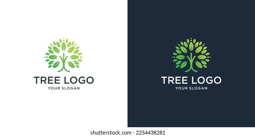 tree logo icon template design. Round garden plant natural line symbol. leaf gradient modern color.