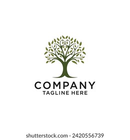 Tree logo icon template design. Garden plant natural line symbol. Green branch with leaves business sign. Vector illustration.