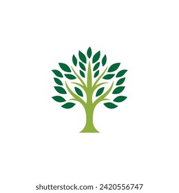 Tree logo icon template design. Garden plant natural line symbol. Green branch with leaves business sign. Vector illustration.