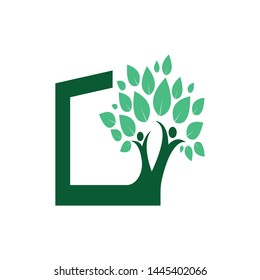 tree logo icon vector with green leaf