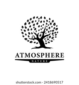 Tree logo. Iconic silhouette of an oak tree, a symbol of organic nature. Tree branch with leaf symbol. Natural plant design element emblem. Vector illustration logo design