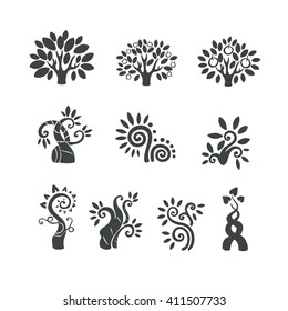 Tree Logo Illustration Icon Set. Magic Beans