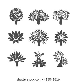 Tree logo illustration icon set. Magic beans logo. An apple tree logo. Magic trees logo set