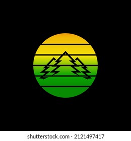 tree logo. illustration of striped natural nuance in 80-90s vintage retro style. vector design