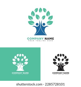 Tree logo illustration template, abstract icons of people form a tree.