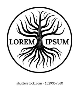 Tree logo illustration. Vector silhouette of a tree in a circle.
