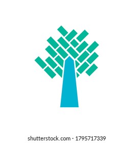 Ilustración del logotipo del árbol. Silueta vectorial de un árbol.Este logotipo es adecuado para una empresa global, tecnologías ecológicas mundiales, icono de medios modernos.