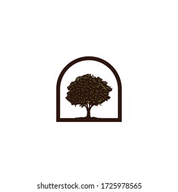 tree logo isolated on a white background. Classic design. Green tree logo design. Leaves and roots. Simple modern concept. Flat style vector illustration.