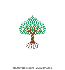 Tree Logo with Leaf symbol Template design concept bio botanical eco icon vector of illustration plant growth business brand