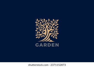 Tree Logo Leaves Abstract Square Shape Design vector. Garden Oak Plant Luxury Concept Logotype icon.