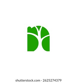 Logotipo del árbol con la letra N en estilo plano del diseño