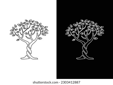 Tree logo line art vector illustration design, minimalist tree logo design.