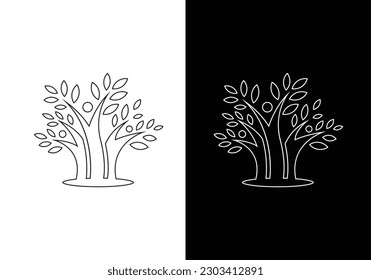 Diseño de ilustraciones vectoriales de la línea del logotipo del árbol, diseño de logotipo de árbol minimalista.