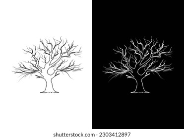 Diseño de ilustraciones vectoriales de la línea del logotipo del árbol, diseño de logotipo de árbol minimalista.