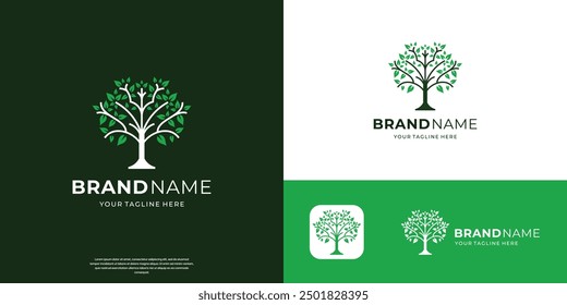 Design der Baumlogo-Markierung. Organisches Natursymbol, Natürliches Pflanzenemblem. Baum des Lebens Symbol.