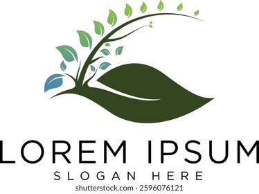 Tree logo with modern and minimalist design, fresh green geometric elements with futuristic touch, suitable for brands that focus on green technology, or environment. Available in high quality vector 