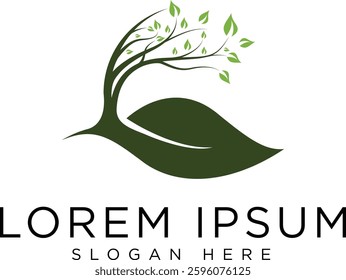 Tree logo with modern and minimalist design, fresh green geometric elements with futuristic touch, suitable for brands that focus on green technology, or environment. Available in high quality vector 