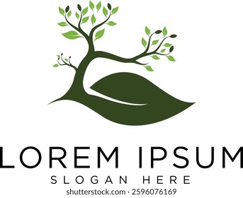 Tree logo with modern and minimalist design, fresh green geometric elements with futuristic touch, suitable for brands that focus on green technology, or environment. Available in high quality vector 