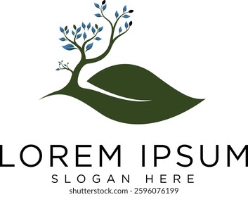 Tree logo with modern and minimalist design, fresh green geometric elements with futuristic touch, suitable for brands that focus on green technology, or environment. Available in high quality vector 