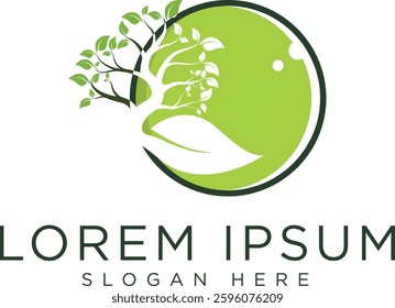 Tree logo with modern and minimalist design, fresh green geometric elements with futuristic touch, suitable for brands that focus on green technology, or environment. Available in high quality vector 