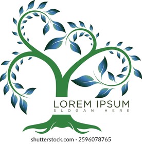 Tree logo with modern and minimalist design, fresh green geometric elements with futuristic touch, suitable for brands that focus on green technology, or environment. Available in high quality vector 