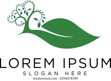 Tree logo with modern and minimalist design, fresh green geometric elements with futuristic touch, suitable for brands that focus on green technology, or environment. Available in high quality vector 
