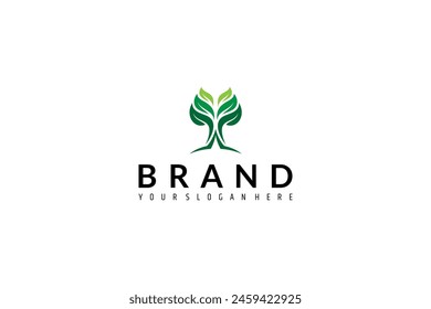 tree logo with natural leaf branches in flat design style