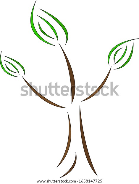 tree logo natural pattern of jagged lines\
brown branches and green leaves environment concept object on a\
white background