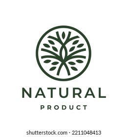 Tree logo. Natural product icon. Botanical nature symbol. Eco garden plant emblem. Boutique wellness spa sign. Vector illustration.