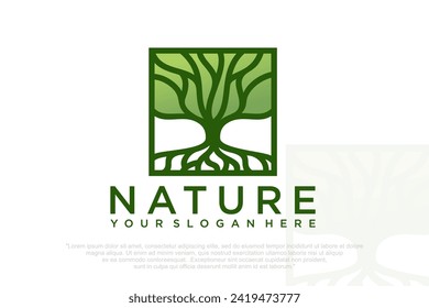 logotipo de árbol. Icono de crecimiento de plantas de productos naturales. Emblema del jardín natural ecológico. Ilustración vectorial.