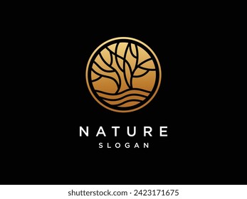 Tree Logo. Natural Vector Golden tree. Nature and Growth Design Template	