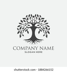 Tree Logo, oak banyan leaf and root logo design inspiration