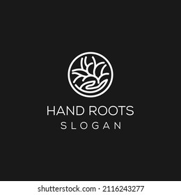  tree logo on human hand with root. nature icon and ecology concept, vector illustration