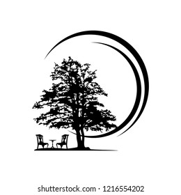tree logo organic black chairs outdoor illustration of park side design idea