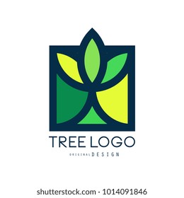 Tree logo original design, green eco bio badge, abstract organic element vector illustration