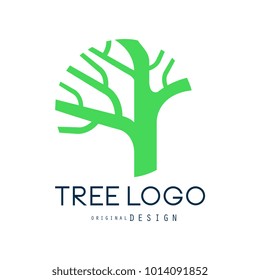 Tree logo original design, green eco bio badge, abstract organic element vector illustration
