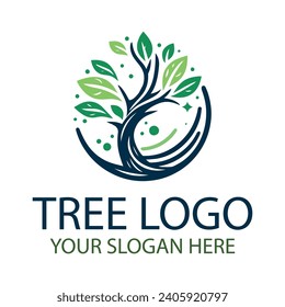 Tree logo original design, green eco bio badge, abstract organic element vector illustration.