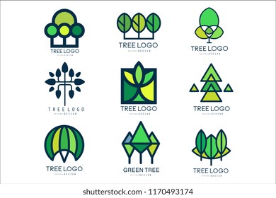 Tree logo original design set of vector Illustrations in green colors