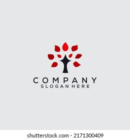 logotipo de árbol con hojas rojas, plantilla moderna de logotipo