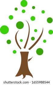 Tree logo with round green leaves and divided parts object on a white background spring and summer concept.