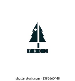 tree logo, with separate trees and moon lines and tree posts in the box make this logo unique and cool. vector, unique, modern, elegant.