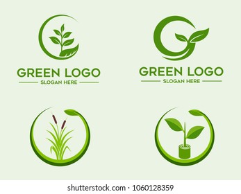 Tree logo set, green nature logo set, Vector logo template