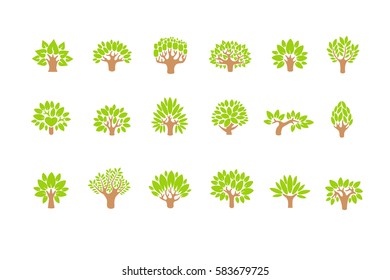 Tree logo set. Tree illustration icon set. Tree with flowers