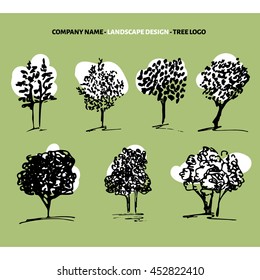 Tree logo set. Vector logo design template.
Hand drawn trees set.