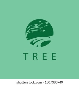 tree logo with the shape of a tree that leaves and the swift river water makes this design. modern, elegant, unique.